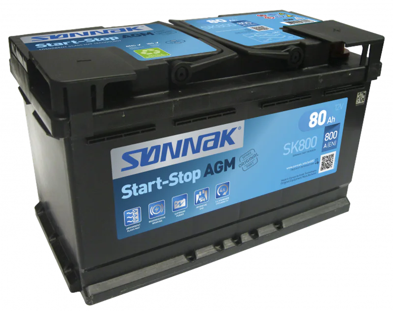 Sønnak AGM SK800 80Ah. Høy kaldstartstrøm 800 EN/CCA. 