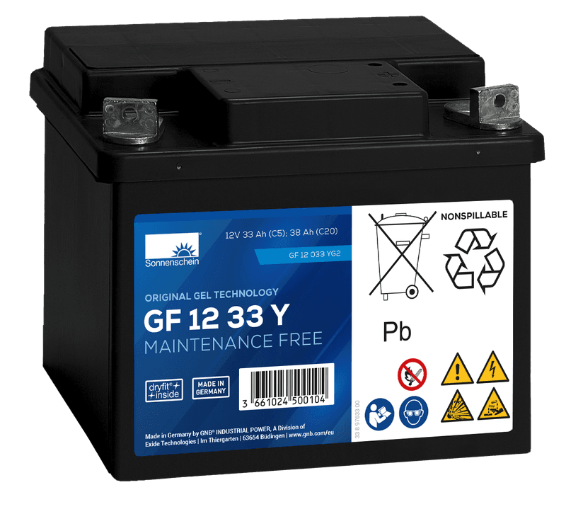 SONNENSCHEIN GF12033YG2 GELBatteri 12V 33AH (210x175x175mm) +høyre