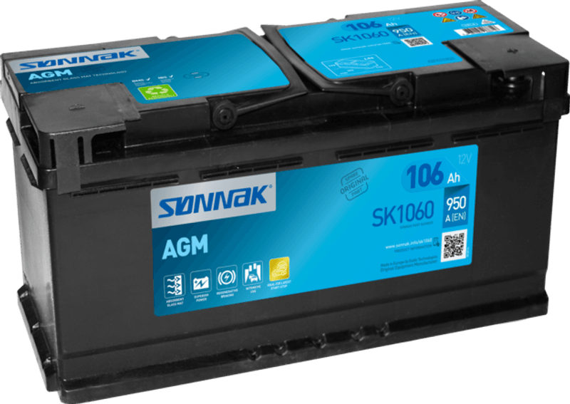 Sønnak AGM SK1060 106Ah. start-stop batteri Kaldstartstrøm 950 EN/CCA